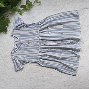 Striped Button Down Flutter Sleeve Dress